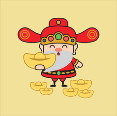chinese god of wealth chinese new year vector illustration. Suitable for sticker, t-shirt, mug, etc.Eps 10
