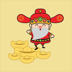chinese god of wealth chinese new year vector illustration. Suitable for sticker, t-shirt, mug, etc.Eps 10
