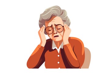 Tired elderly woman holding his head in hands exhausted.