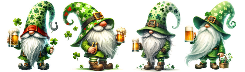 St. Patrick’s Day Gnomes illustration cut out transparent isolated on white background ,PNG file
 - obrazy, fototapety, plakaty