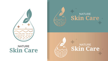 Nature Skincare  with sparkling skin  and leave logo design  template 