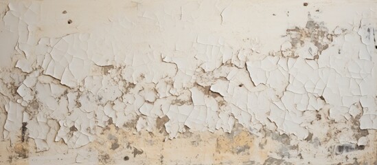 Highly weathered wall with peeling paint, cracked stucco, missing patches, and paint blisters.