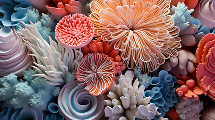 close up texture of sea corals with vibrant pastel colors created with AI generative tools, close up of a coral. anemone actinia underwater reef sea close up of a coral., beautiful colorful corals li
 - obrazy, fototapety, plakaty