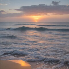 Fototapeta na wymiar a sunset sea, a roiling waves, a soft sandy beach