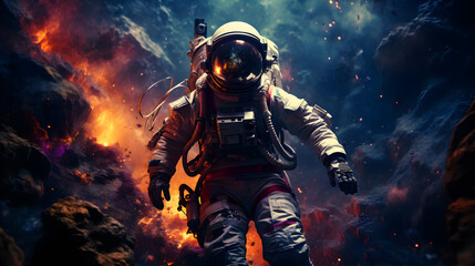astronaut in the galaxy with milky way on the background
