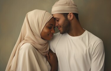Young Muslim Couple Smiling And Happy. Generative AI
