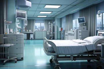 Empty Hospital room with comfortable medical equipped and beds