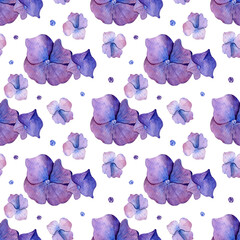 Watercolor seamless patterns set with hydrangea.