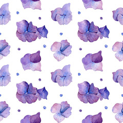 Watercolor seamless patterns set with hydrangea.