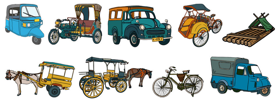 Isolated Indonesian Traditional Transportation hand drawn illustration, transparent background