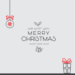 Clean minimalistic christmas greeting vector background, red green, golden christmas and new year modern elegant greeting for social media