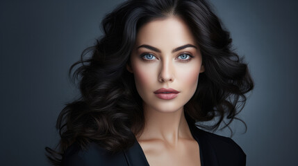 Fototapeta premium Portrait of a sophisticated woman in modern chic with copyspace background