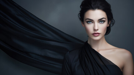 Fototapeta premium Portrait of a sophisticated woman in modern chic with copyspace background