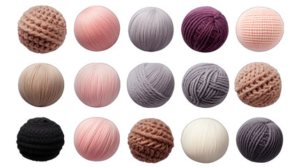 Set of Yarn Balls Isolated on Transparent or White Background, PNG