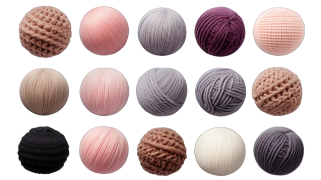 Set of Yarn Balls Isolated on Transparent or White Background, PNG