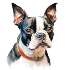 Fototapeta premium Realistic Boston Terrier Watercolor Portrait