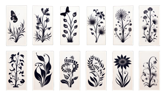 Set of Stencils Isolated on Transparent or White Background, PNG