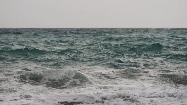 Slow motion restless mediterranean sea background shot