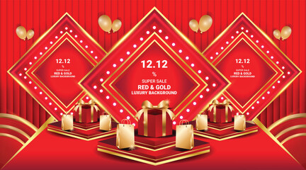 BACKGROUND LUXURY SALE RED AND GOLD ABSTRACT PODIUM FLYER BANNER SOCIAL MEDIA TEMPLATE 3