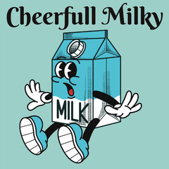 Milk Character Design With Slogan Cheerfull Milky