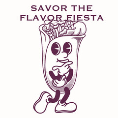 Burrito Character Design With Slogan Savor the Flavor Fiesta