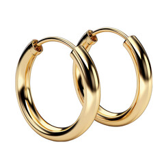 Gold Hoop Earrings Isolated on Transparent or White Background, PNG