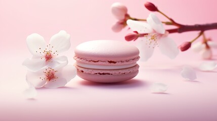 Fototapeta na wymiar Pink Macaron with Cherry Blossoms