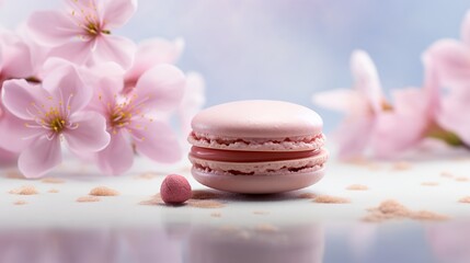 Obraz na płótnie Canvas Pink Macaron with Cherry Blossoms