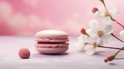 Pink Macaron with Cherry Blossoms