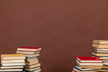 Stack of books background. many books piles.