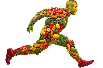 fruits and vegetables shape running human body isolated