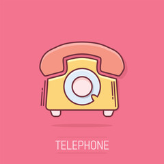 Obraz premium Vector cartoon phone icon in comic style. Telephone sign illustration pictogram. Phone business splash effect concept.