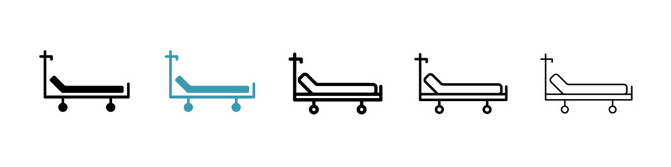 Hospital bed vector illustration set. ICU room treatment bed icon for UI designs. - obrazy, fototapety, plakaty