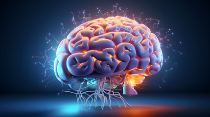 AI(Artificial Intelligence) concept. 3D rendering brain. Generative Ai.