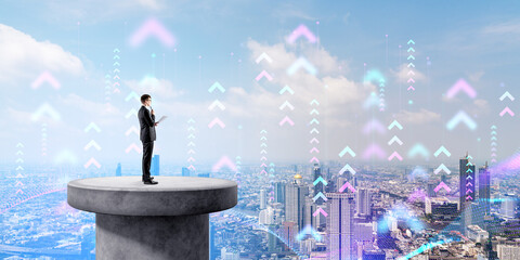 Man with documents in smart city