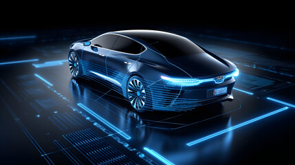 Automotive sensing system concept. Autonomous car. Driver assistant system. Adaptive cruise control. Generative Ai.