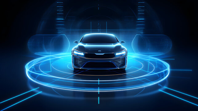 Automotive sensing system concept. Autonomous car. Driver assistant system. Adaptive cruise control. Generative Ai.