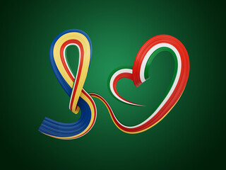 3d Flag Of Seychelles Heart Shaped Wavy Awareness Ribbon flag On Green Background 3d Illustration