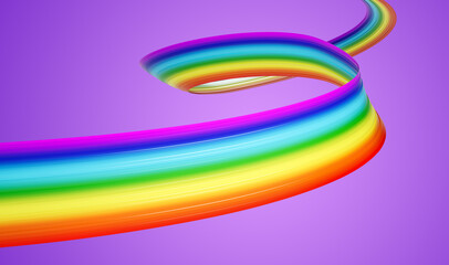 3d Flag Of Rainbow 3d Wavy Shiny Rainbow Ribbon On Dark Pastel Purple Background 3d Illustration