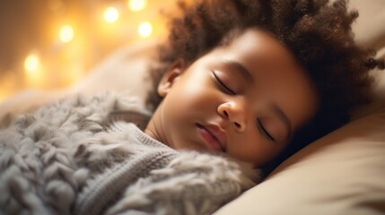 A peaceful scene unfolds as a baby sleeps soundly in a comfy bed in a kid's room.