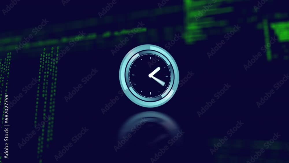 Poster animation of digital clock and computer language over black background