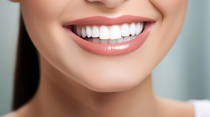 Fototapeta premium Nice smiling girl with beautiful white teeth and saturated color lipstick