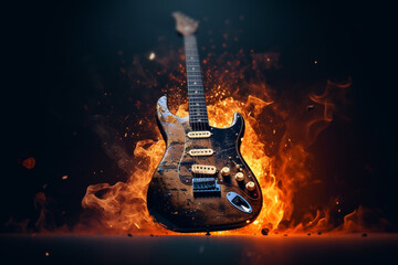 Fiery Rock n' Roll Guitar - obrazy, fototapety, plakaty