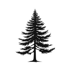 A flat black vector silhouette of a pine tree against a white background.
