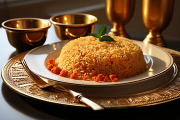 Jollof Rice served on a luxurious plate