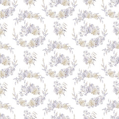 Floral seamless pattern clipart. Botanical pastel colors illustration. Perfect for greeting card, fabric, scrapbook, posters, invitations and other design.