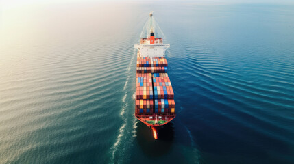 Cargo Shipping. An Aerial View of Container Ship at Sea