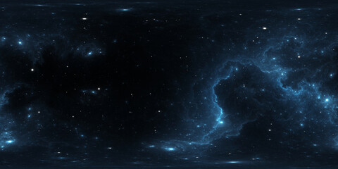 360 degree space panorama, equirectangular projection, environment map. HDRI spherical background with nebula and stars