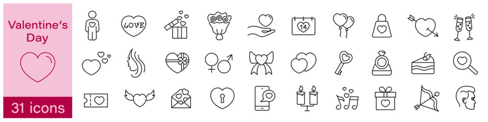 Valentines day icons set. Love day. Vector illustration.