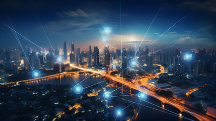 Energy Digitalization Smart city with Wireless network and Connection technology concept with...